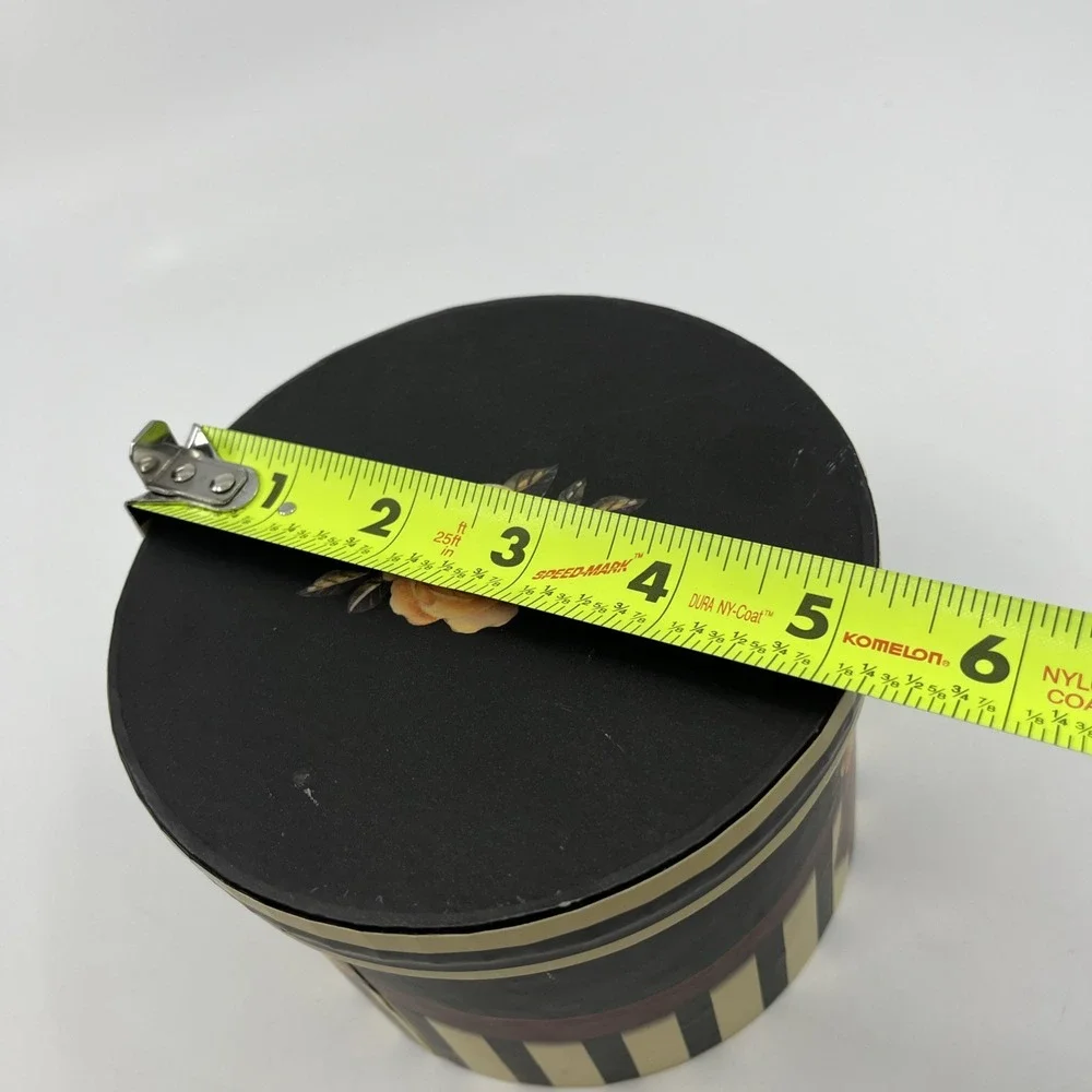 SANDY LYNAM CLOUGH LAURA Paper TRINKET BOX  BLACK STRIPES‎ ROSES 4